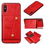 For Xiaomi Redmi 9A Double Buckle PU + TPU Shockproof Magnetic Protective Case with Card Slot & Holder(Red)
