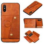 For Xiaomi Redmi 9A Double Buckle PU + TPU Shockproof Magnetic Protective Case with Card Slot & Holder(Brown)