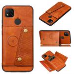 For Xiaomi Redmi 9C Double Buckle PU + TPU Shockproof Magnetic Protective Case with Card Slot & Holder(Brown)