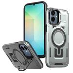 For Samsung Galaxy A06 4G Shield Hollow Frame Holder MagSafe Phone Case(Grey)