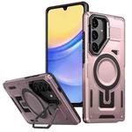 For Samsung Galaxy A15 Shield Hollow Frame Holder MagSafe Phone Case(Rose Gold)