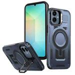 For Samsung Galaxy A05 Shield Hollow Frame Holder MagSafe Phone Case(Navy Blue)