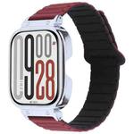 For Redmi Watch 5 / Watch 4 Metal Silver Frame Integrated I-shaped Magnetic Silicone Watch Band(Wine Red Black)