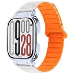 For Redmi Watch 5 / Watch 4 Metal Silver Frame Integrated I-shaped Magnetic Silicone Watch Band(White Orange)