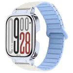 For Redmi Watch 5 / Watch 4 Metal Silver Frame Integrated I-shaped Magnetic Silicone Watch Band(White Blue)