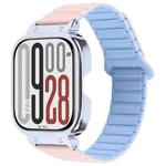 For Redmi Watch 5 / Watch 4 Metal Silver Frame Integrated I-shaped Magnetic Silicone Watch Band(Pink Blue)