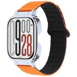 For Redmi Watch 5 / Watch 4 Metal Silver Frame Integrated I-shaped Magnetic Silicone Watch Band(Orange Black)