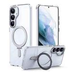 For Samsung Galaxy S25 5G MagSafe Airbag Shockproof Frosted Phone Case with Fold Holder(Silver)