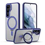 For Samsung Galaxy S25+ 5G MagSafe Airbag Shockproof Frosted Phone Case with Fold Holder(Blue)