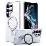 For Samsung Galaxy S25 Ultra 5G MagSafe Airbag Shockproof Frosted Phone Case with Fold Holder(Silver)