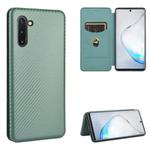 For Samsung Galaxy Note10 Carbon Fiber Texture Horizontal Flip TPU + PC + PU Leather Case with Card Slot(Green)
