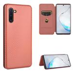 For Samsung Galaxy Note10 Carbon Fiber Texture Horizontal Flip TPU + PC + PU Leather Case with Card Slot(Brown)