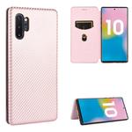 For Samsung Galaxy Note10 Plus Carbon Fiber Texture Horizontal Flip TPU + PC + PU Leather Case with Card Slot(Pink)
