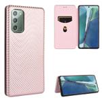 For Samsung Galaxy Note20  Carbon Fiber Texture Horizontal Flip TPU + PC + PU Leather Case with Card Slot(Pink)