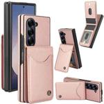 For Samsung Galaxy Z Fold5 AwQuer RFID Vertical Flip Card Bag Holder Leather Phone Case(Rose Gold)