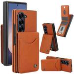 For Samsung Galaxy Z Fold6 AwQuer RFID Vertical Flip Card Bag Holder Leather Phone Case(Brown)