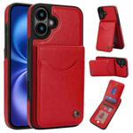 For iPhone 16 AwQuer Vertical Flip Card Bag Holder Leather Phone Case(Red)