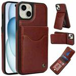 For iPhone 15 Plus AwQuer Vertical Flip Card Bag Holder Leather Phone Case(Brown)