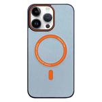 For iPhone 16 Pro Max Contrast Color Imitation Wood Texture MagSafe Phone Case(Sky Blue)