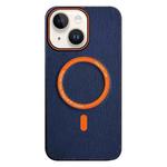 For iPhone 15 Contrast Color Imitation Wood Texture MagSafe Phone Case(Navy Blue)