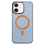 For iPhone 12 Contrast Color Imitation Wood Texture MagSafe Phone Case(Sky Blue)