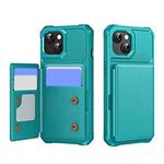 For iPhone 15 Horizontal Flip Card Bag Holder Leather Phone Case(Cyan Green)