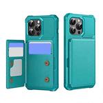 For iPhone 15 Pro Horizontal Flip Card Bag Holder Leather Phone Case(Cyan Green)