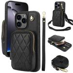 For iPhone 16 Pro AwQuer Crossbody Zipper Wallet Bag Litchi Leather Phone Case(Black)