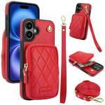 For iPhone 16 Plus AwQuer Crossbody Zipper Wallet Bag Litchi Leather Phone Case(Red)