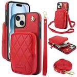 For iPhone 15 Plus AwQuer Crossbody Zipper Wallet Bag Litchi Leather Phone Case(Red)