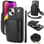 For iPhone 14 Plus AwQuer Crossbody Zipper Wallet Bag Litchi Leather Phone Case(Black)