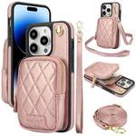 For iPhone 14 Pro AwQuer Crossbody Zipper Wallet Bag Litchi Leather Phone Case(Rose Gold)