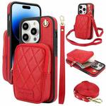 For iPhone 14 Pro Max AwQuer Crossbody Zipper Wallet Bag Litchi Leather Phone Case(Red)