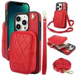 For iPhone 13 Pro Max AwQuer Crossbody Zipper Wallet Bag Litchi Leather Phone Case(Red)