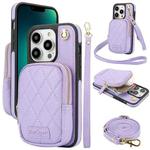 For iPhone 13 Pro Max AwQuer Crossbody Zipper Wallet Bag Litchi Leather Phone Case(Light Purple)