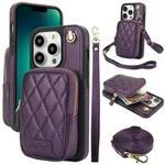 For iPhone 13 Pro Max AwQuer Crossbody Zipper Wallet Bag Litchi Leather Phone Case(Dark Purple)