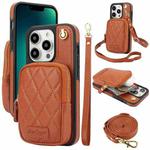 For iPhone 13 Pro Max AwQuer Crossbody Zipper Wallet Bag Litchi Leather Phone Case(Brown)