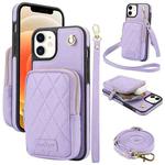 For iPhone 12 / 12 Pro AwQuer Crossbody Zipper Wallet Bag Litchi Leather Phone Case(Light Purple)