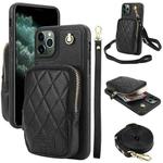 For iPhone 11 Pro Max AwQuer Crossbody Zipper Wallet Bag Litchi Leather Phone Case(Black)