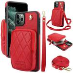 For iPhone 11 Pro Max AwQuer Crossbody Zipper Wallet Bag Litchi Leather Phone Case(Red)
