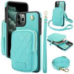For iPhone 11 Pro Max AwQuer Crossbody Zipper Wallet Bag Litchi Leather Phone Case(Mint Green)