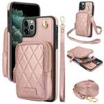 For iPhone 11 Pro Max AwQuer Crossbody Zipper Wallet Bag Litchi Leather Phone Case(Rose Gold)