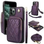 For iPhone 11 Pro Max AwQuer Crossbody Zipper Wallet Bag Litchi Leather Phone Case(Dark Purple)