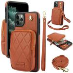 For iPhone 11 Pro Max AwQuer Crossbody Zipper Wallet Bag Litchi Leather Phone Case(Brown)