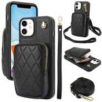 For iPhone 11 AwQuer Crossbody Zipper Wallet Bag Litchi Leather Phone Case(Black)