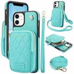 For iPhone 11 AwQuer Crossbody Zipper Wallet Bag Litchi Leather Phone Case(Mint Green)