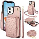 For iPhone 11 AwQuer Crossbody Zipper Wallet Bag Litchi Leather Phone Case(Rose Gold)