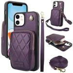 For iPhone 11 AwQuer Crossbody Zipper Wallet Bag Litchi Leather Phone Case(Dark Purple)