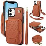 For iPhone 11 AwQuer Crossbody Zipper Wallet Bag Litchi Leather Phone Case(Brown)