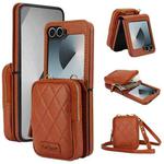 For Samsung Galaxy Z Flip6 AwQuer Crossbody Zipper Wallet Bag Litchi Leather Phone Case(Brown)